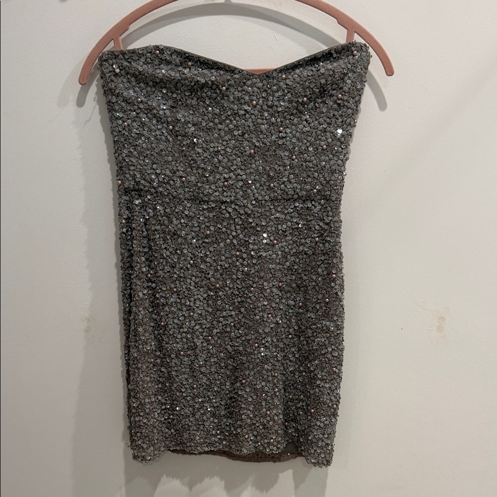 Parker sequin silver sweatheart neckline Strapless Dress